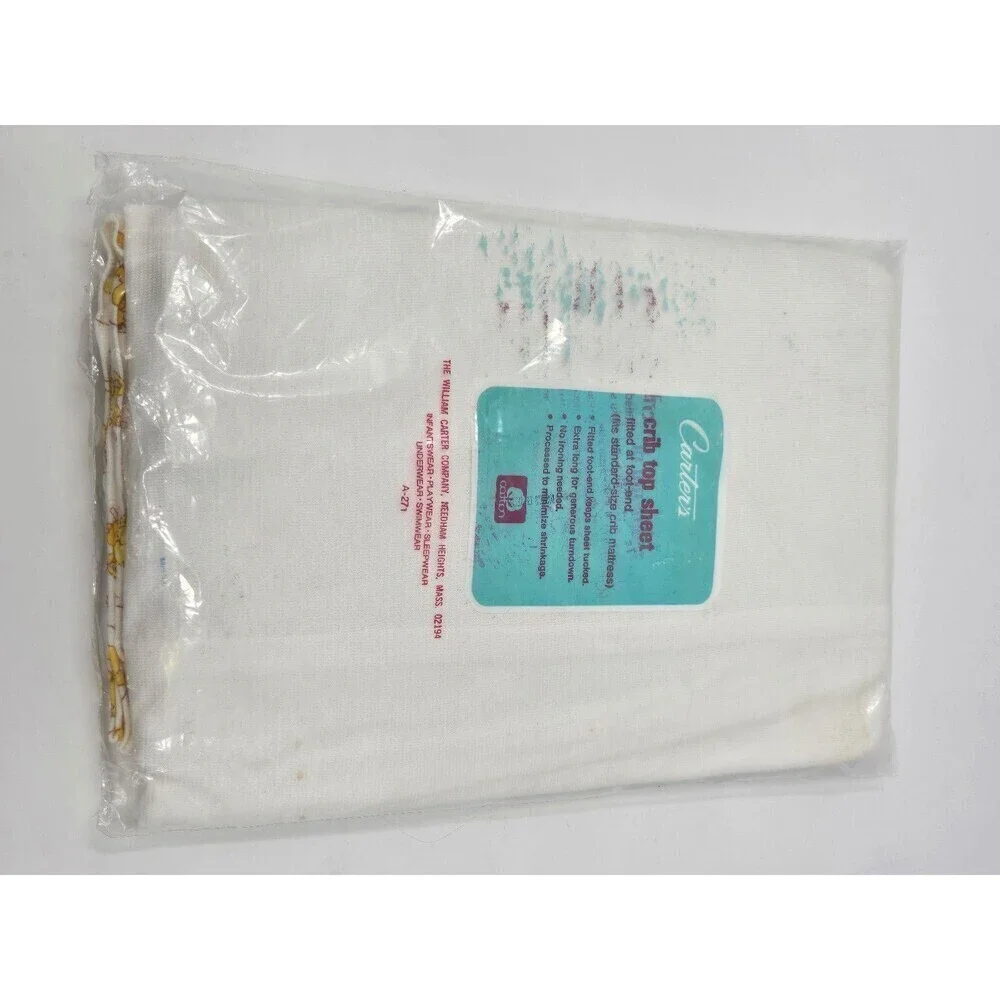 NOS VINTAGE CARTER'S CRIB TOP SHEET WHITE YELLOW CLOWNS BEARS  COTTON KNIT